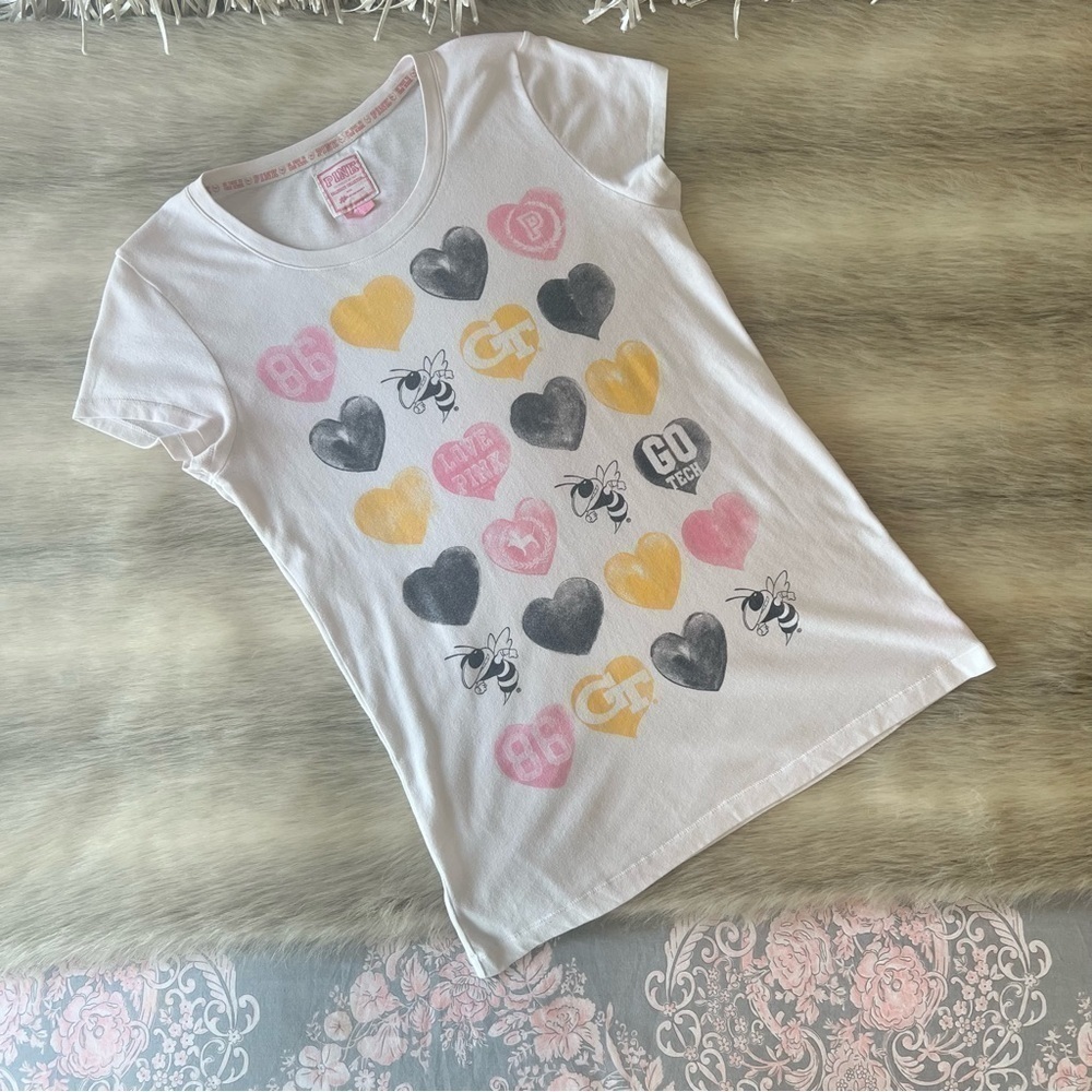 y2k PINK VICTORIA’S SECRET White Yellowjackets GA Tech Short Sleeve Sleep Shirt